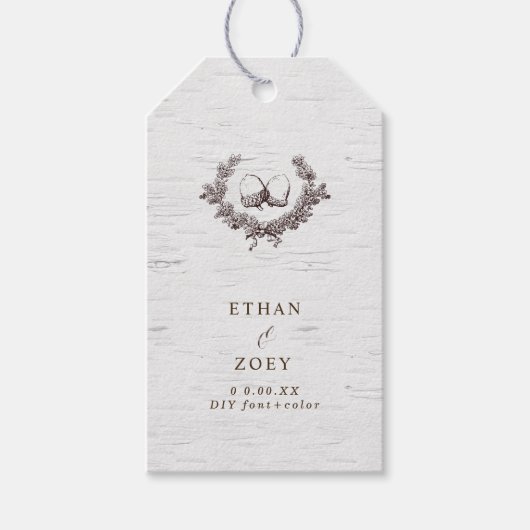 PixDezines witte berken + eikenkrans Cadeaulabel (Voorkant)