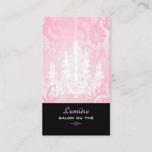 PixDezines Witte Kroonluchter+Roze Damast Visitekaartje