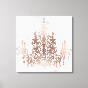 PixDezines witte marmeren namaak rozen gouden kroo Canvas Afdruk