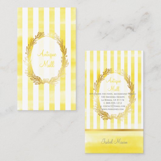 PixDezines witte strepen/citron digitale waterverf Visitekaartje (Voorkant / Achterkant)