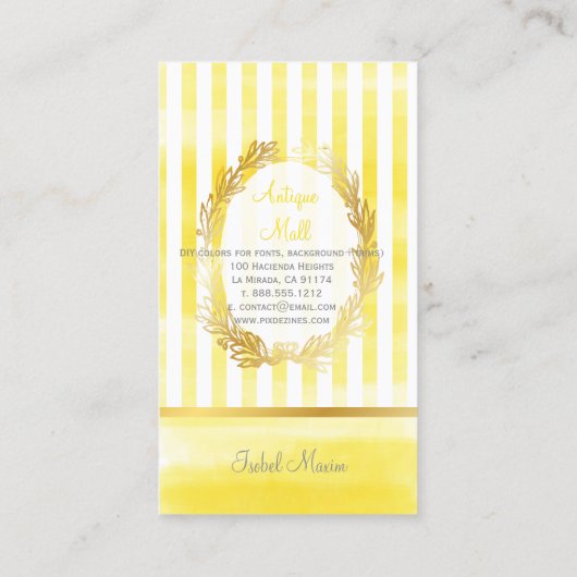 PixDezines witte strepen/citron digitale waterverf Visitekaartje (Achterkant)