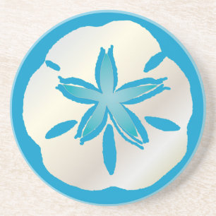 PixDezines zanddollar zeester/natuurlijk + aquamar Zandsteen Onderzetter