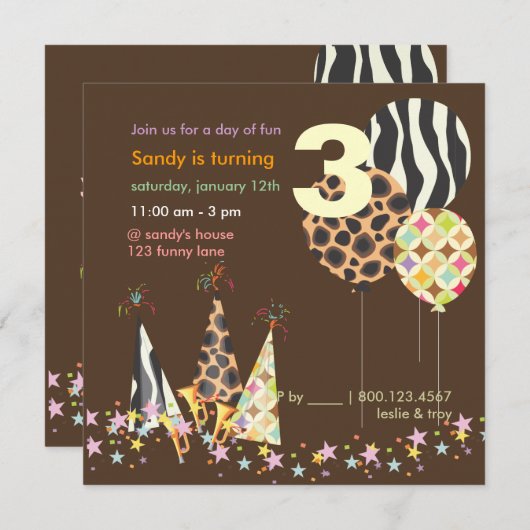 PixDezines Zebra ballonnen Birthday-uitnodigingen Kaart (Voorkant / Achterkant)