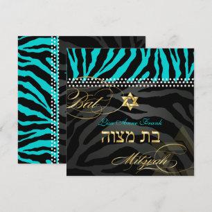 PixDezines Zebra Bat Mitzvah/DIY Color Aqua Kaart
