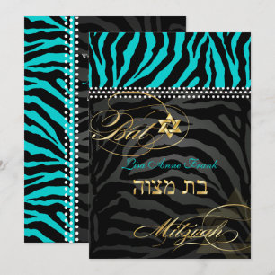 PixDezines zebra Bat Mitzvah/DIY kleur aqua Kaart