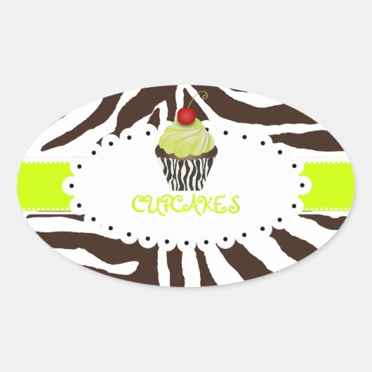 PixDezines zebra+cupcake/DIY kleur Ovale Sticker (Voorkant)