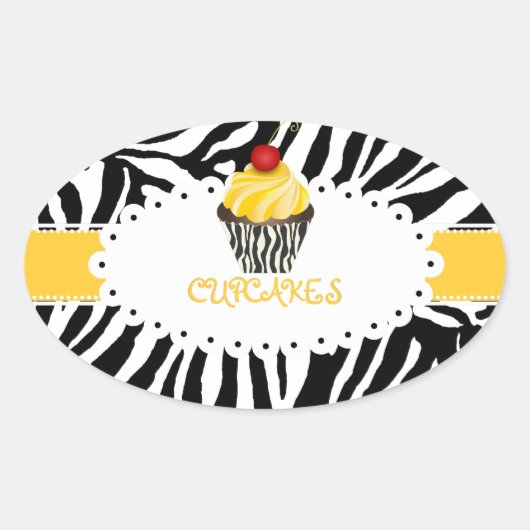 PixDezines zebra+cupcake/DIY kleur Ovale Sticker (Voorkant)