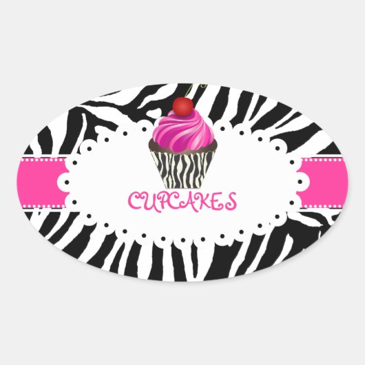 PixDezines zebra+cupcake/DIY kleur Ovale Sticker (Voorkant)
