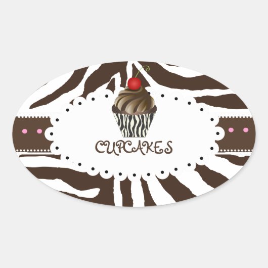 PixDezines zebra+cupcake/DIY kleur Ovale Sticker (Voorkant)