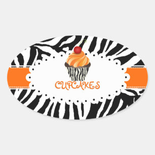PixDezines zebra+cupcake/DIY kleur Ovale Sticker