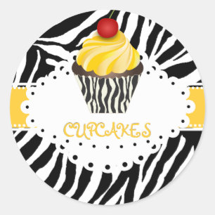 PixDezines zebra+cupcake/DIY kleur Ronde Sticker