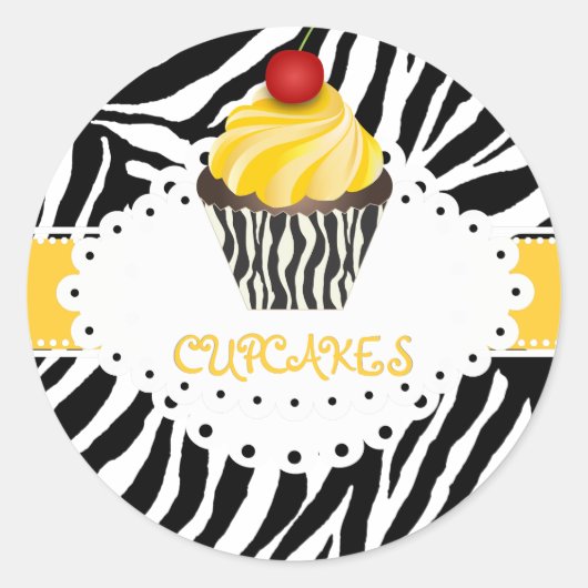 PixDezines zebra+cupcake/DIY kleur Ronde Sticker (Voorkant)