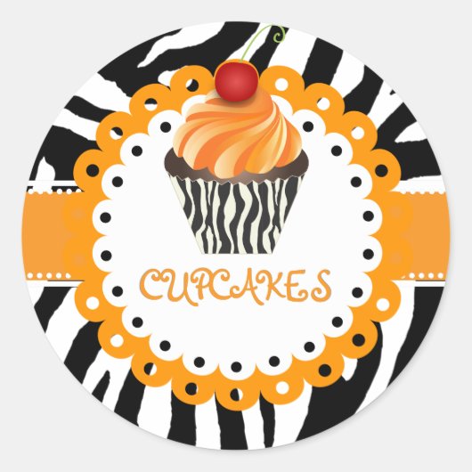 PixDezines zebra+cupcake/DIY kleur Ronde Sticker (Voorkant)