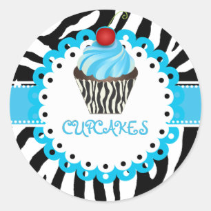 PixDezines zebra+cupcake/DIY kleur Ronde Sticker