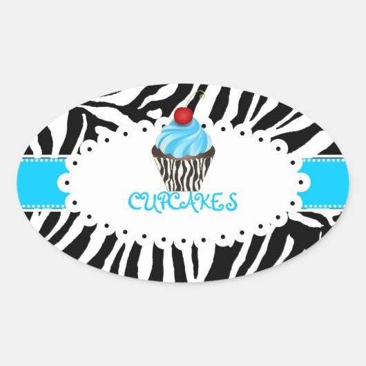 PixDezines zebra+cupcake/DIY lintkleur Ovale Sticker (Voorkant)
