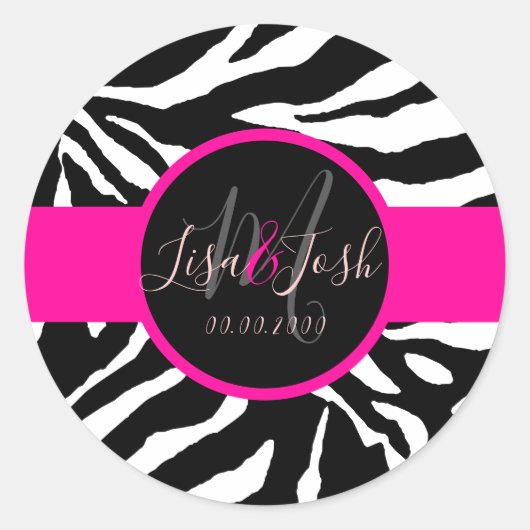 PixDezines Zebra, Monogram DIY Kleur Ronde Sticker (Voorkant)