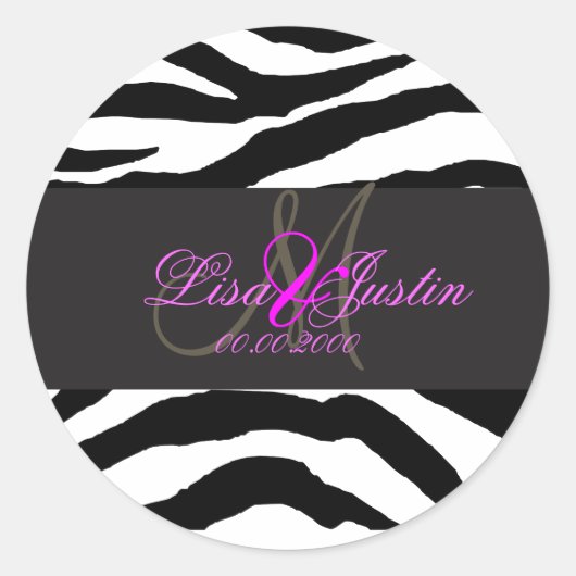 PixDezines zebra monogramstickers/DIY kleuren Ronde Sticker (Voorkant)