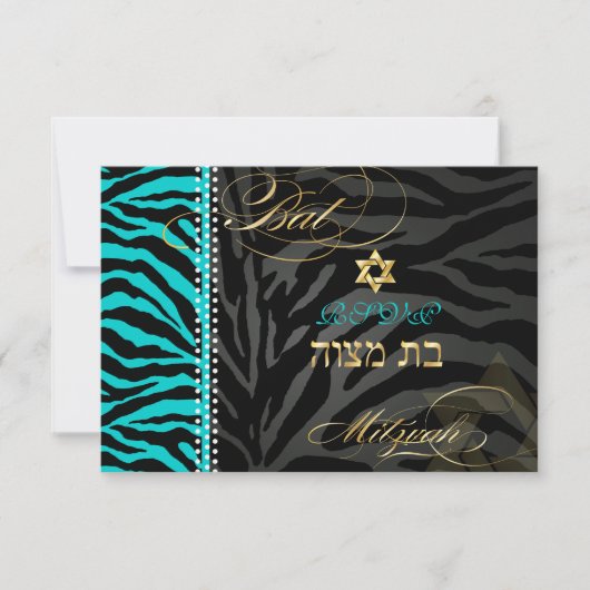 PixDezines Zebra RSVP Bat Mitzvah/DIY Color Aqua (Voorkant)