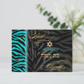 PixDezines Zebra RSVP Bat Mitzvah/DIY Color Aqua (Staand voorkant)