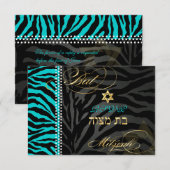 PixDezines Zebra RSVP Bat Mitzvah/DIY Color Aqua (Voorkant / Achterkant)