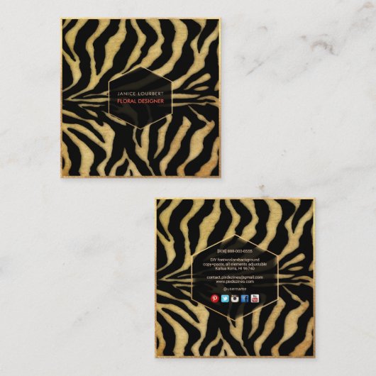 PixDezines ZEBRA STRIPES Vierkante Visitekaartje (Voorkant / Achterkant)