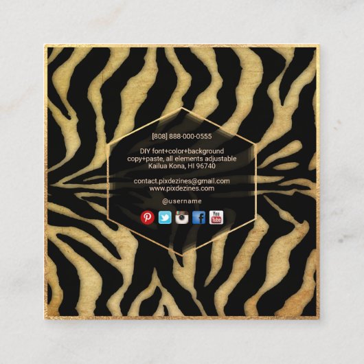 PixDezines ZEBRA STRIPES Vierkante Visitekaartje (Achterkant)