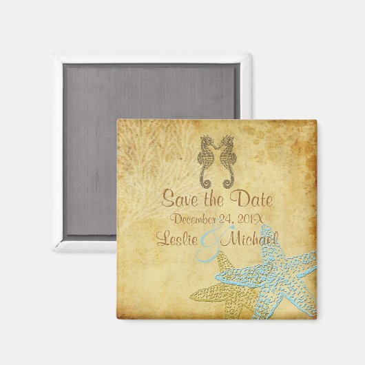 PixDezines  zeepaardje + zeesterren/Save the Date Magneet (Voorkant / Achterkant)