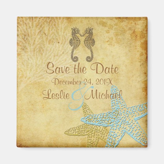 PixDezines  zeepaardje + zeesterren/Save the Date Magneet (Voorkant)