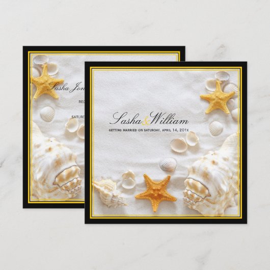PixDezines Zeeschelpen/Strand/geel+zwart frames Kaart (Voorkant / Achterkant)
