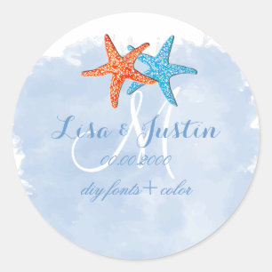 PixDezines zeesterren/placid blauwe waterverf Ronde Sticker
