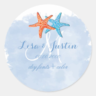 PixDezines zeesterren/placid blauwe waterverf Ronde Sticker
