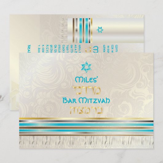 PixDezines zijden talk/Stijlvolle Bar Mitswa/goud Kaart (Voorkant / Achterkant)