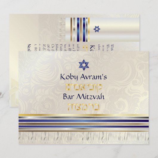 PixDezines zijden talk/Stijlvolle Bar Mitswa/goud Kaart (Voorkant / Achterkant)