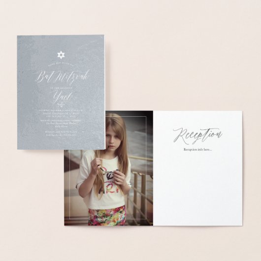 PixDezines Zilveren Bat Mitzvah Kalligrafie Letter Folie Kaarten (Display)