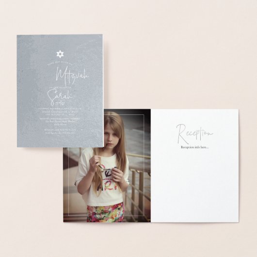 PixDezines Zilveren Bat Mitzvah + Modern lettertyp Folie Kaarten (Display)