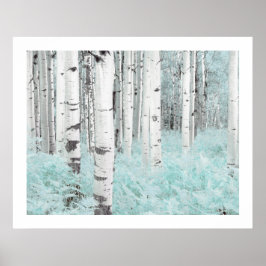 PixDezines Zilveren Berkenbos Blauwe Varens Bed Poster