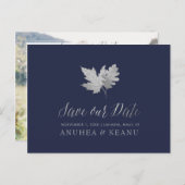 PixDezines Zilveren Herfst Foliage / Bewaar onze d Aankondigingskaart (Voorkant / Achterkant)