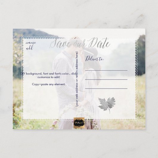 PixDezines Zilveren Herfst Foliage / Bewaar onze d Aankondigingskaart (Achterkant)