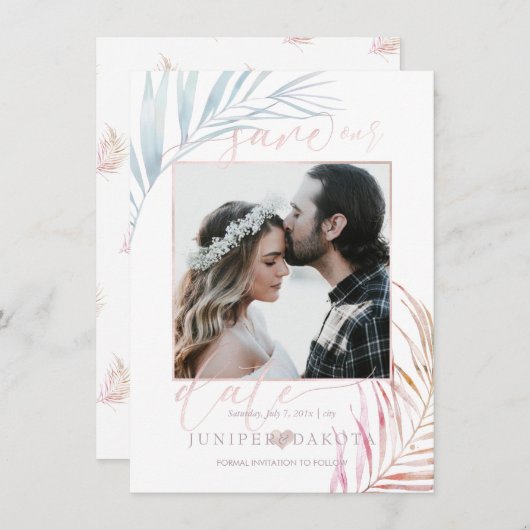 PixDezines ZILVEREN PALMEN BEWAAR DE DATUM Save The Date (Voorkant / Achterkant)