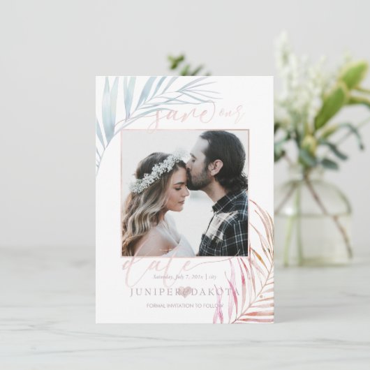 PixDezines ZILVEREN PALMEN BEWAAR DE DATUM Save The Date (Staand voorkant)