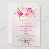 PixDezines Zomer Pioenrozen Watercolor Bat Mitzvah Kaart (Voorkant)