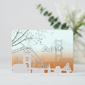 PixDezines zonset op gouden gate/dij achtergrond RSVP Kaartje (Staand voorkant)