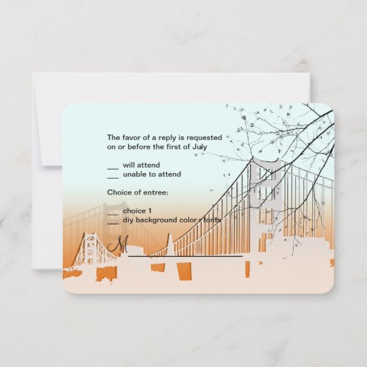 PixDezines zonset op gouden gate/dij achtergrond RSVP Kaartje (Achterkant)