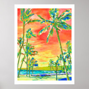 PixDezines Zonsondergang Hawaiaans Strand/Koraal/B Poster