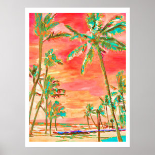 PixDezines Zonsondergang Hawaiiaans Strand/Koraal/ Poster