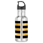 PixDezines zwart/goud strepen/verstelbaar Waterfles (Achterkant)