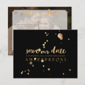 PixDezines zwart/gouden inkt splatters/bewaar onze Aankondigingskaart (Voorkant / Achterkant)