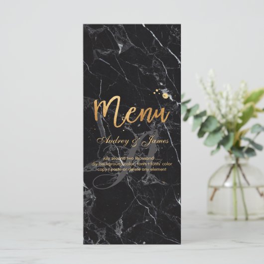 PixDezines Zwart Marmer/Shine Menu/Faux Gold Menu (Staand voorkant)