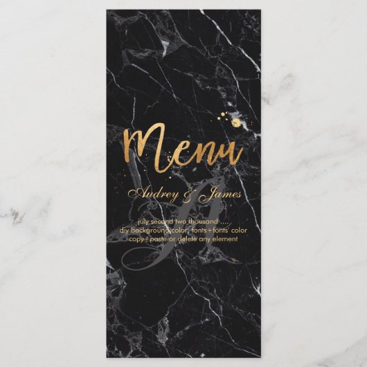 PixDezines Zwart Marmer/Shine Menu/Faux Gold Menu (Voorkant)