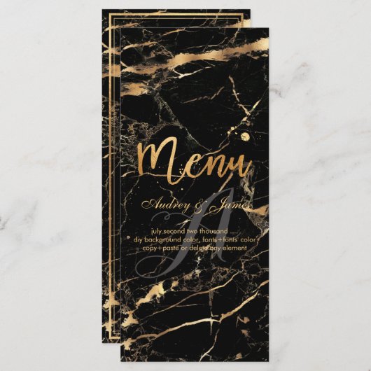 PixDezines Zwart Marmer/Shine Menu/Faux Gold Menu (Voorkant / Achterkant)